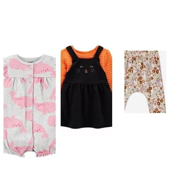 Bundle of 3 Carter's Baby , Halloween GirlsBaby Creeper, 3 Months, Gray - Picture 1 of 6